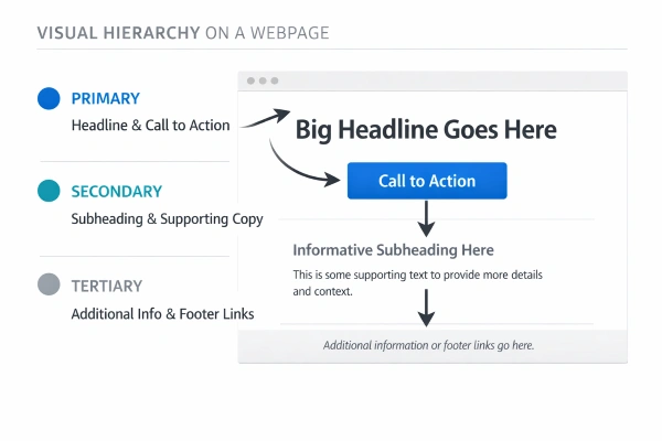 Side-by-side comparison of a cluttered vs. clean webpage layout demonstrating cognitive load in web design