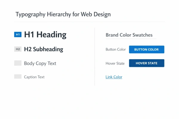 Web design typography hierarchy and color system showing visible language conventions for consistent design