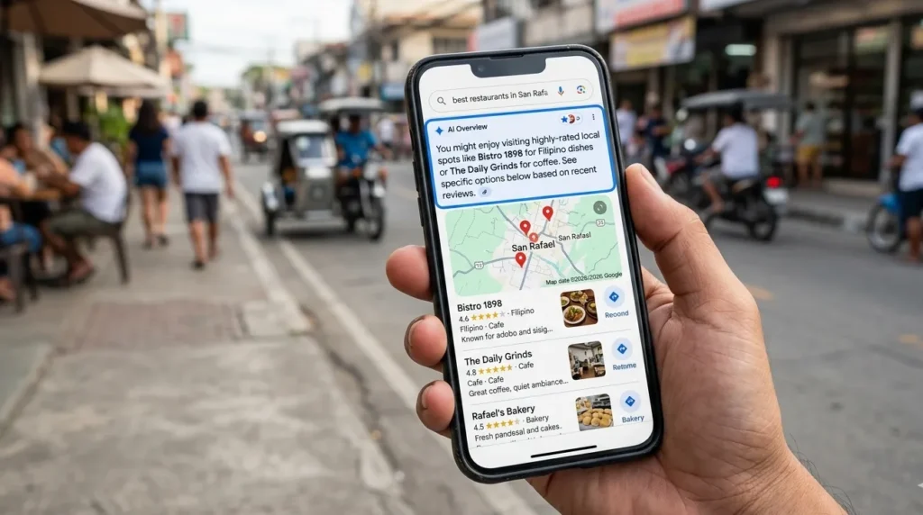 Why GEO Targeting Is The Secret To Higher CTR In 2026 2 Mobile local search results showing AI Overview and map pack listings
