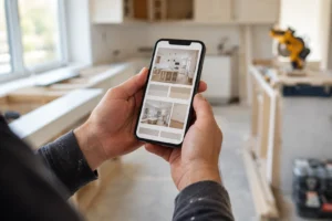 Remodeling website mistakes viewed on a contractor's phone on site