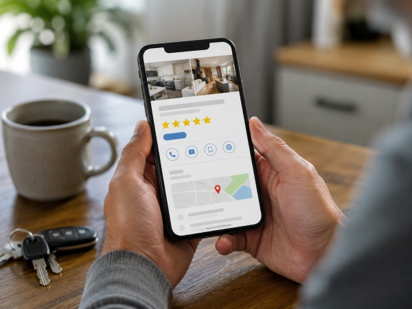 How To Get Remodeling Leads From Google In 2026 1 Homeowner viewing a remodeler's Google Business Profile on a phone