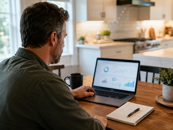 Remodeling company owner reviewing Google Ads spend on a laptop