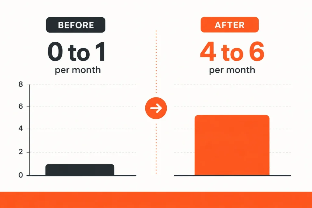 Chart of contractor reviews per month before and after automation