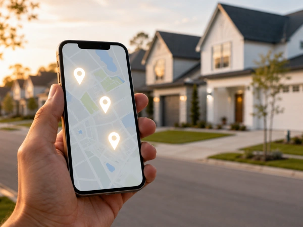 How Remodeling Companies Rank Higher On Google in 2026 2 Phone showing three local map pins for a remodeler search in a neighborhood