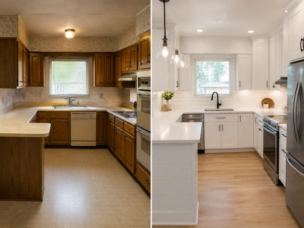 Google Business Profile Optimization For Remodelers (2026) 4 Before and after kitchen remodel, illustrative example