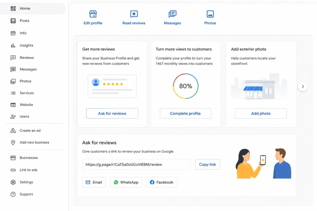 Copying the direct Google review link from Business Profile