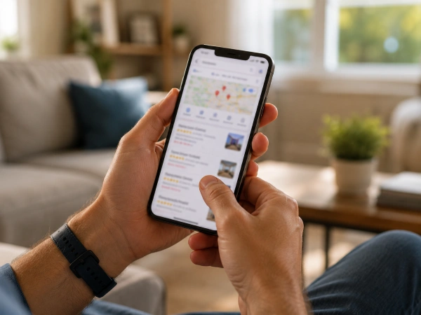 Homeowner searching for a remodeler on a smartphone