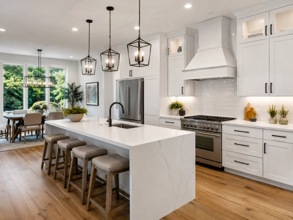 Local Services Ads Vs Google Ads For Remodelers (2026) 4 Finished white shaker kitchen remodel with a quartz island