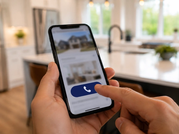 Homeowner tapping the call button on a remodeler's mobile landing page