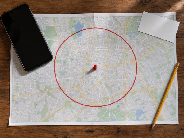 Google Business Profile Optimization For Remodelers (2026) 5 Service-area radius drawn on a city map for a remodeler