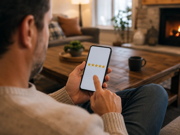 Local SEO For Remodelers In 2026, Backed By 87 Campaigns 6 Homeowner leaving a five-star review for a remodeling company