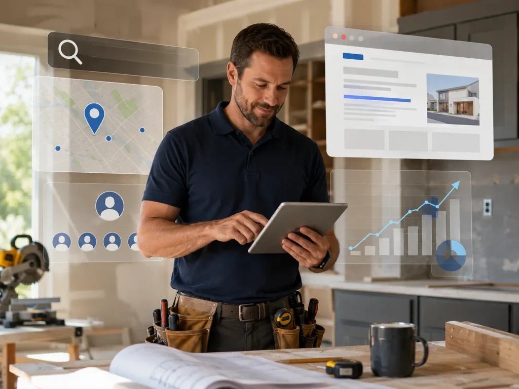 The Essential Guide To SEO For Home Builders and Remodelers 1 Owner of remodeling company monitoring seo strategy results