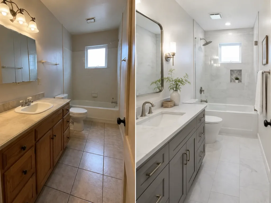 Before and after bathroom remodel