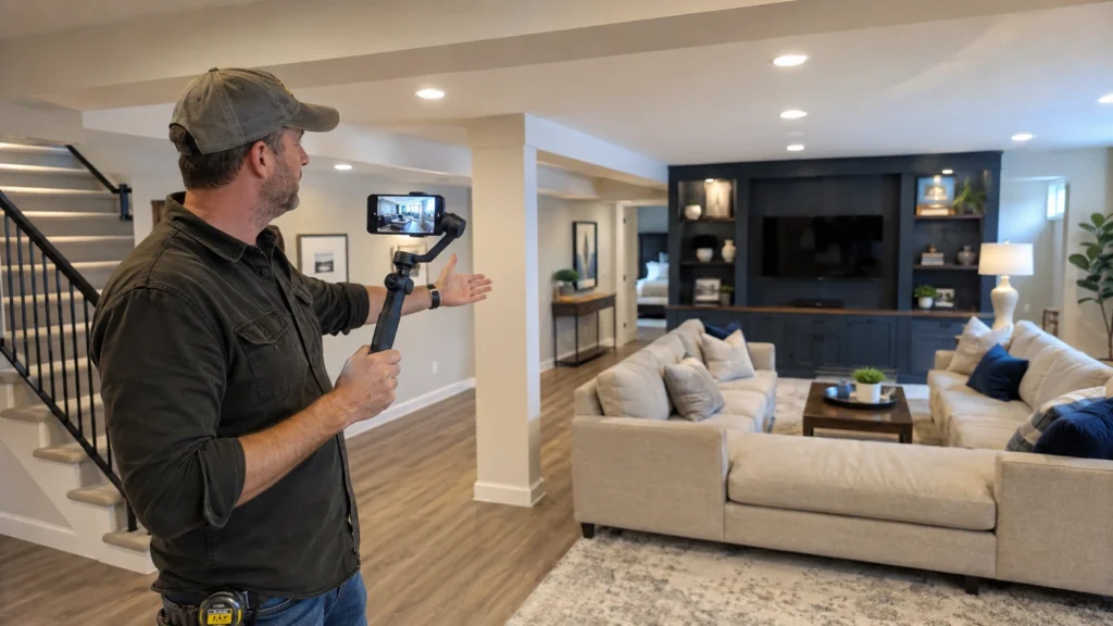 Best Social Media Platforms for General Contractors (2026 Guide) 3 Contractor filming a project walkthrough video on his phone to publish on YouTube