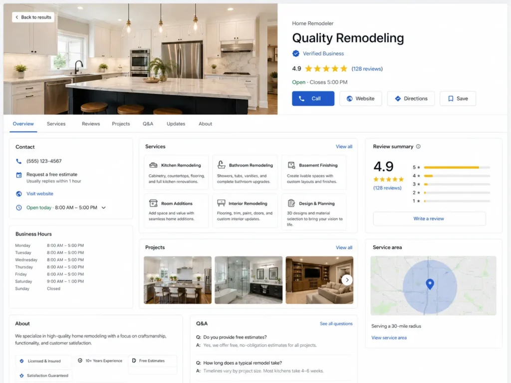 Optimized Google Business Profile for a remodeler