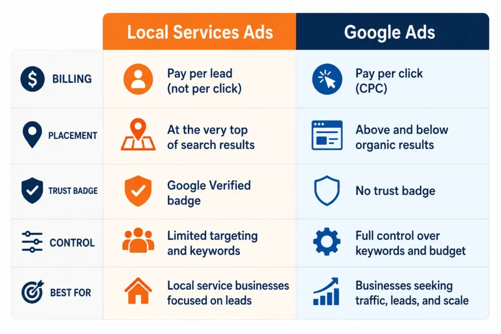 Side-by-side comparison of Local Services Ads and Google Ads for remodelers