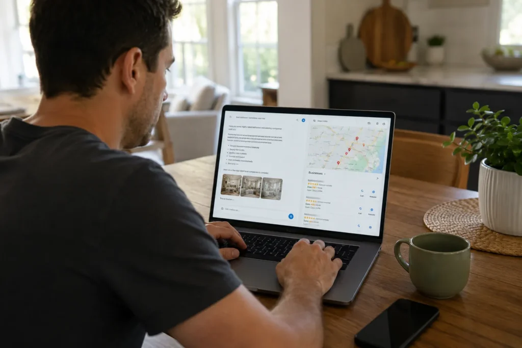 man looking for a trusted remodeler online