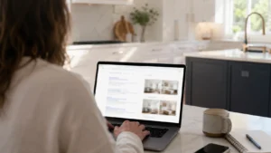 Google Ads search results for a kitchen remodel on a laptop