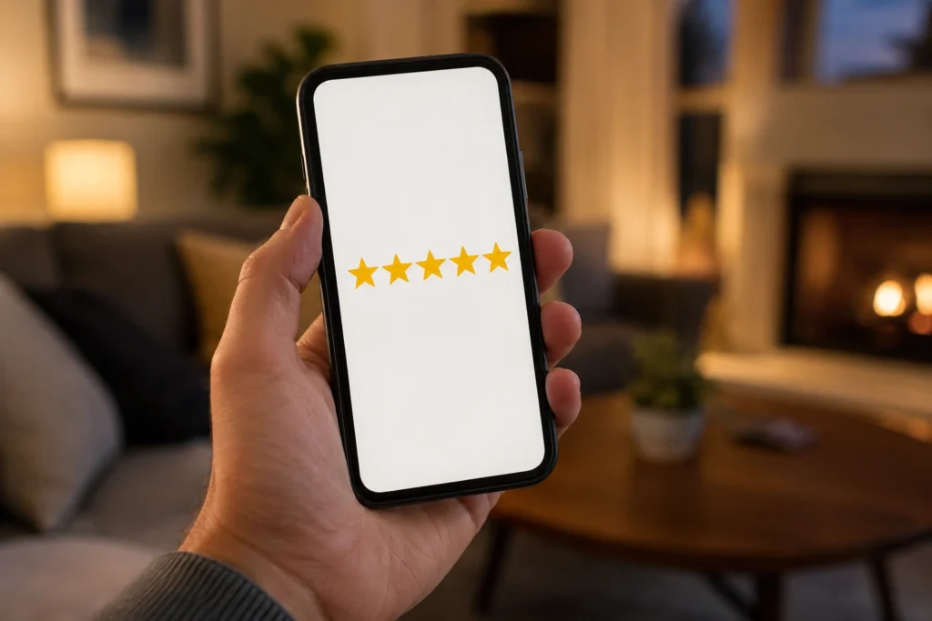 Homeowner leaving a five-star review for a remodeler