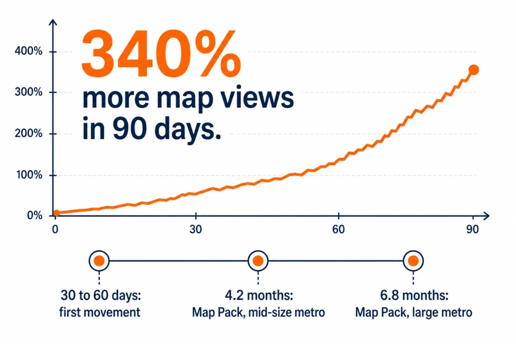 Chart of remodeler map views up 340% with Map Pack timelines