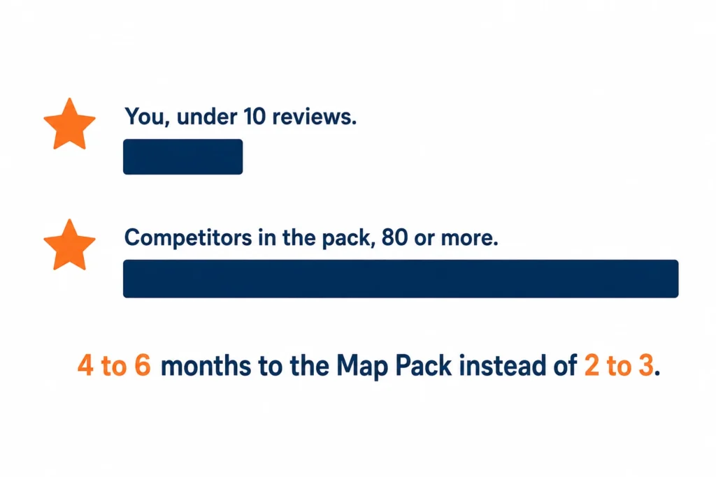 Review gap between a remodeling contractor and the three businesses in the Map Pack