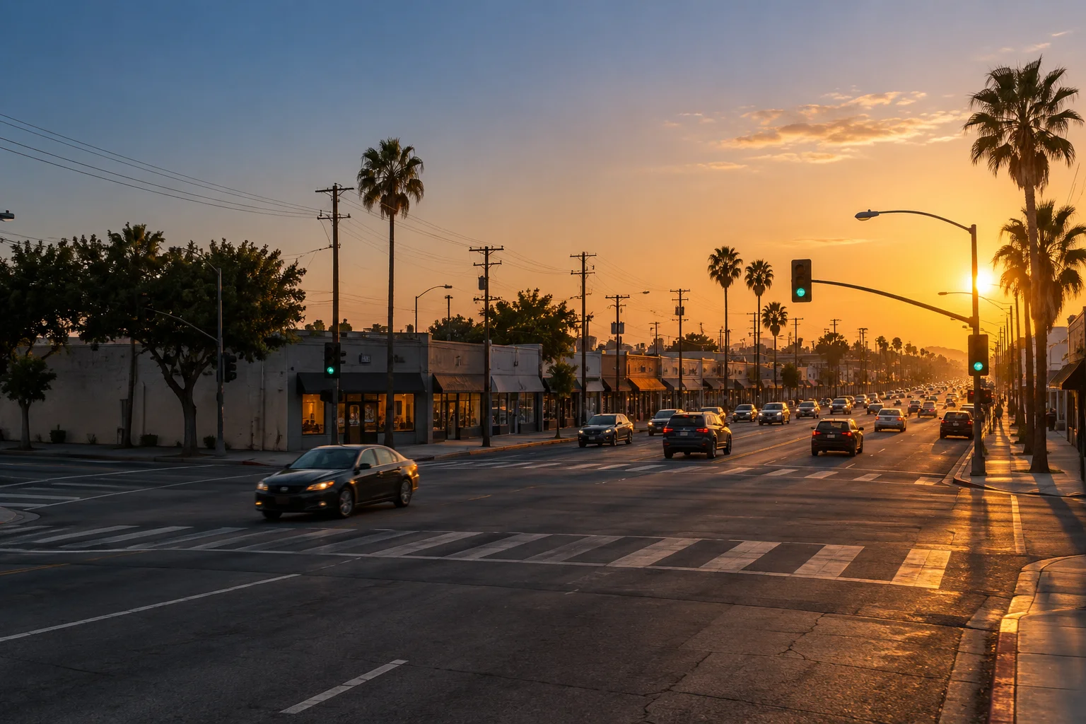 SEO Agency In Maywood, CA 1 Slauson Avenue at Atlantic Boulevard in Maywood, California at golden hour