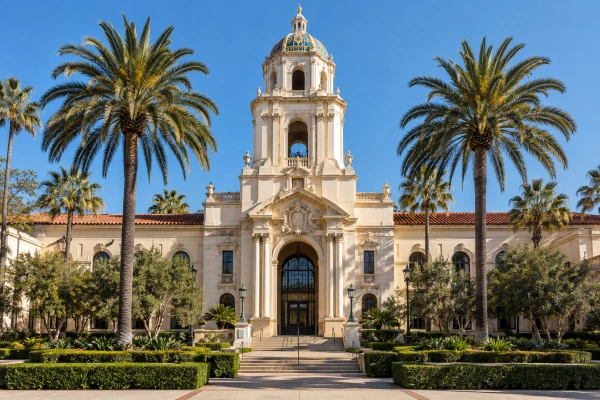 Beverly Hills City Hall tower on Crescent Drive in Beverly Hills, CA