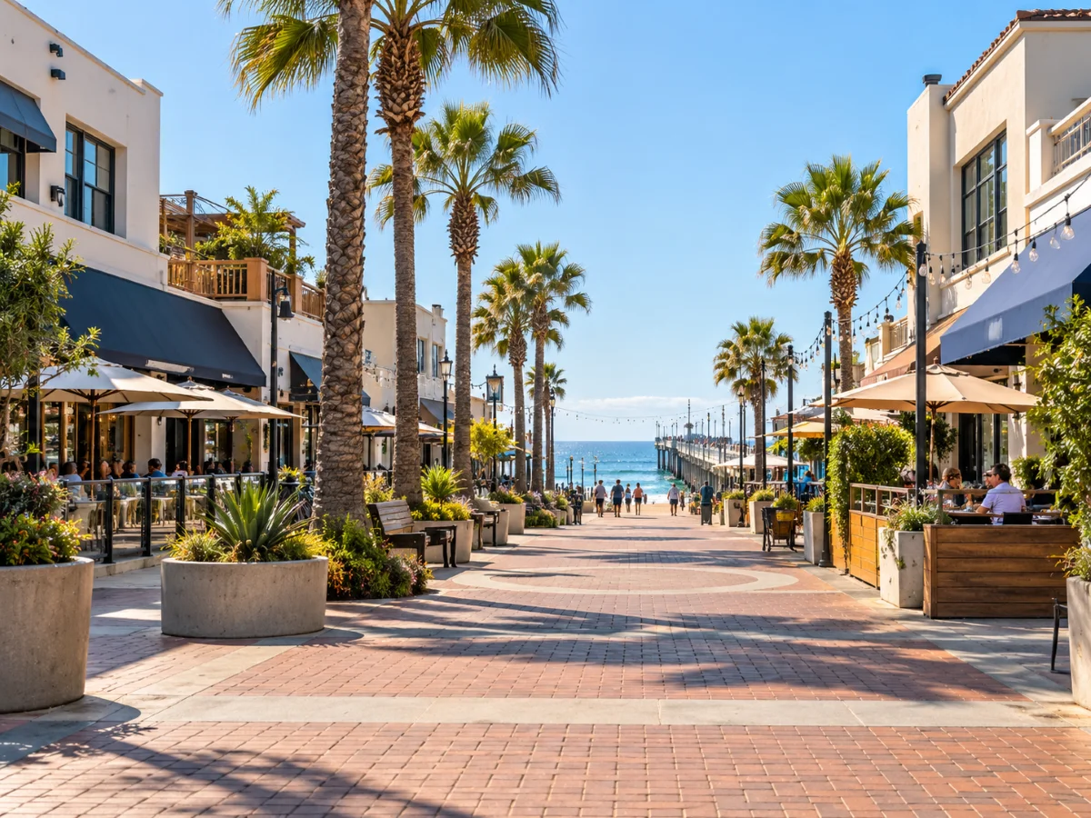 SEO Agency In Hermosa Beach, CA 1 Pier Plaza looking west toward the pier at the foot of Pier Avenue, Hermosa Beach, California