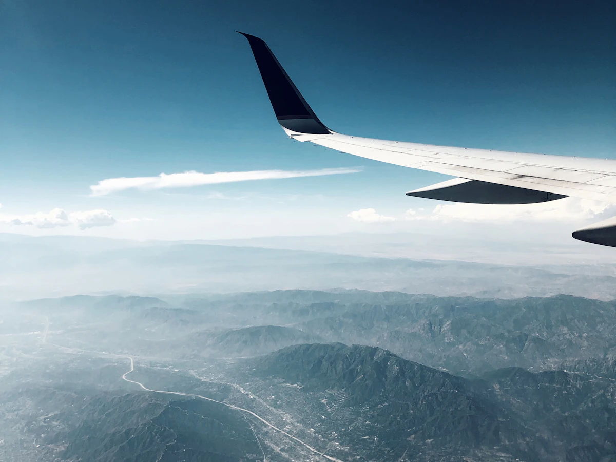 A passenger jet in the sky over Inglewood, California, near LAX