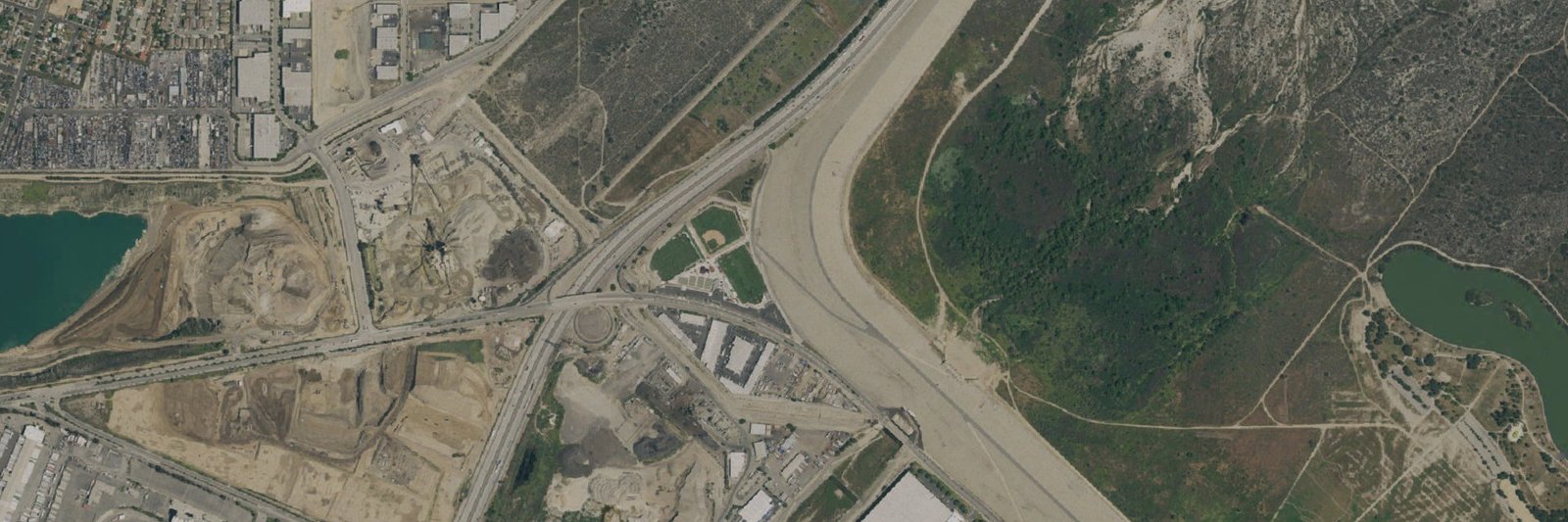 SEO Agency In Irwindale, CA 2 Aerial view of Santa Fe Dam and the San Gabriel River basin in Irwindale, California