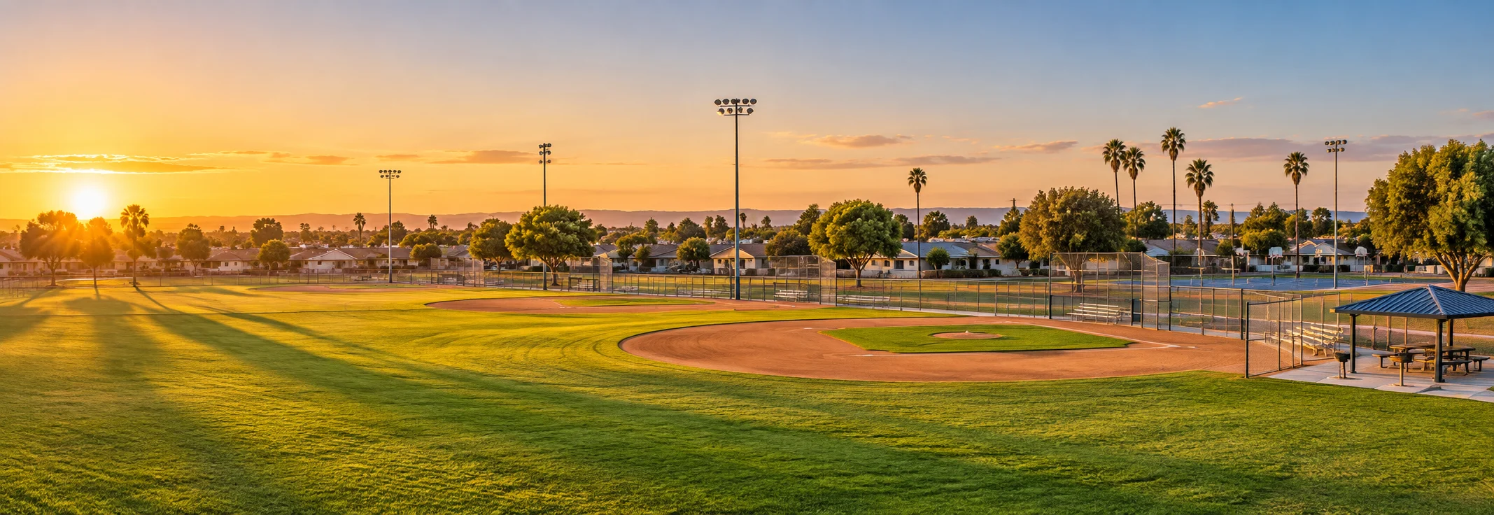 Ballfields and picnic areas at Jane Addams Park on Firmona Avenue in Lawndale, California