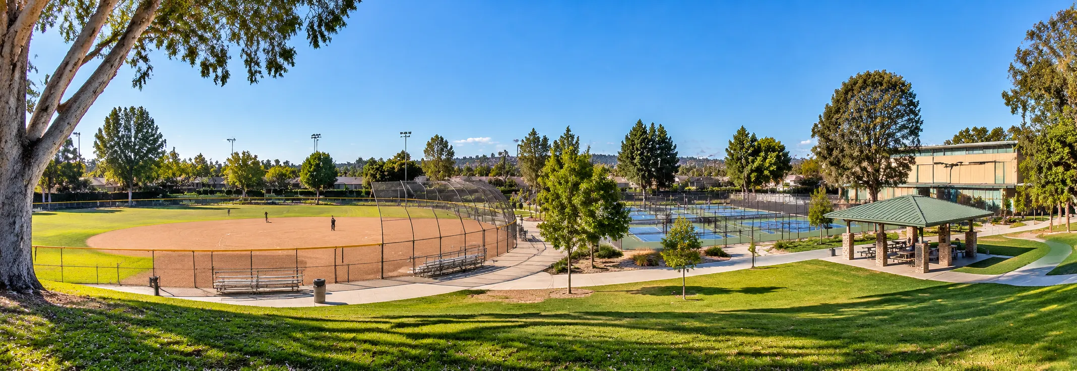 Lomita Park on Eshelman Avenue in Lomita, California, with its ballfield and pickleball courts