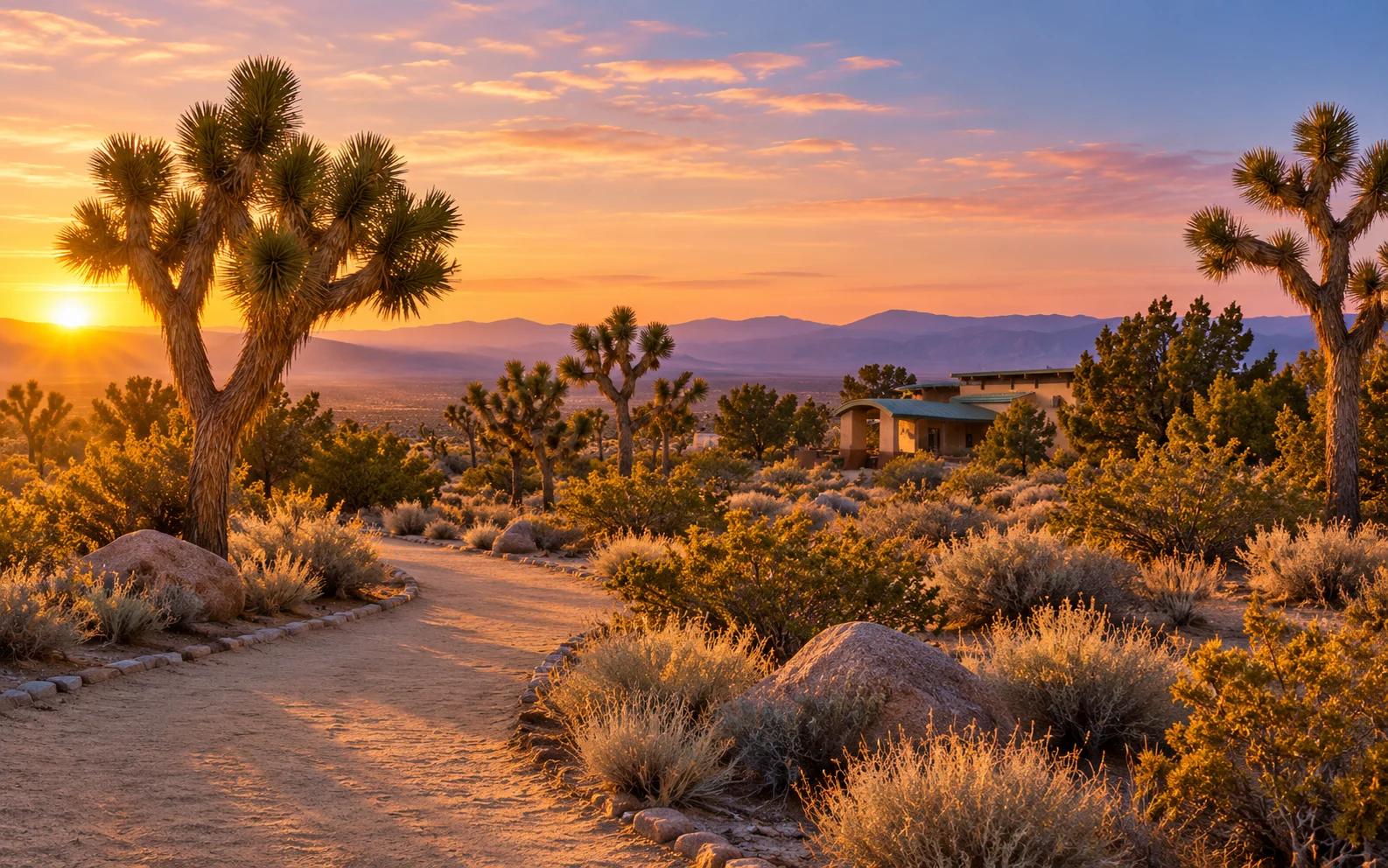 Morning trail through Joshua trees at Prime Desert Woodland Preserve on 35th Street West in Lancaster, CA