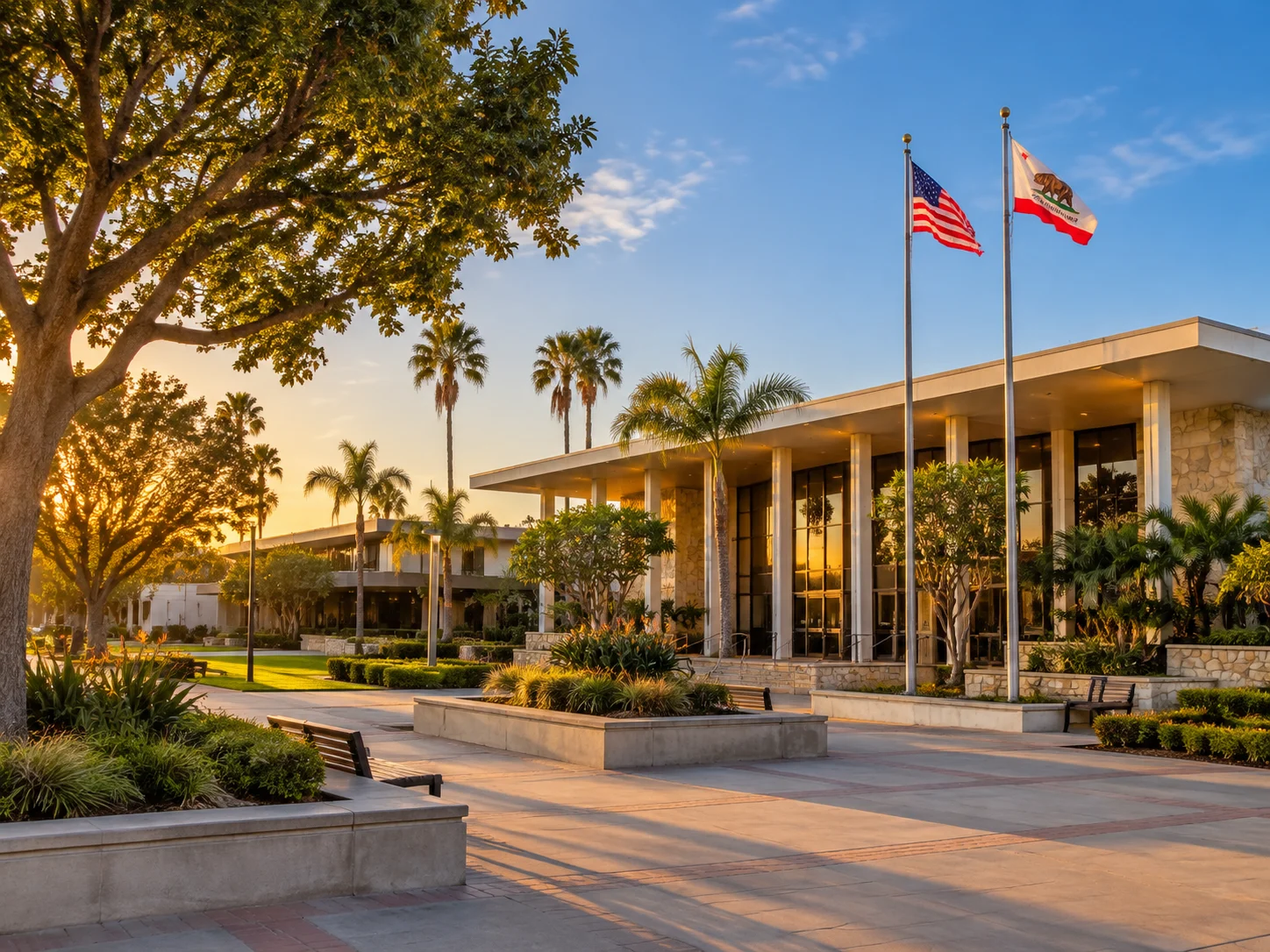 Gardena City Hall and the Civic Center on West 162nd Street in Gardena, California