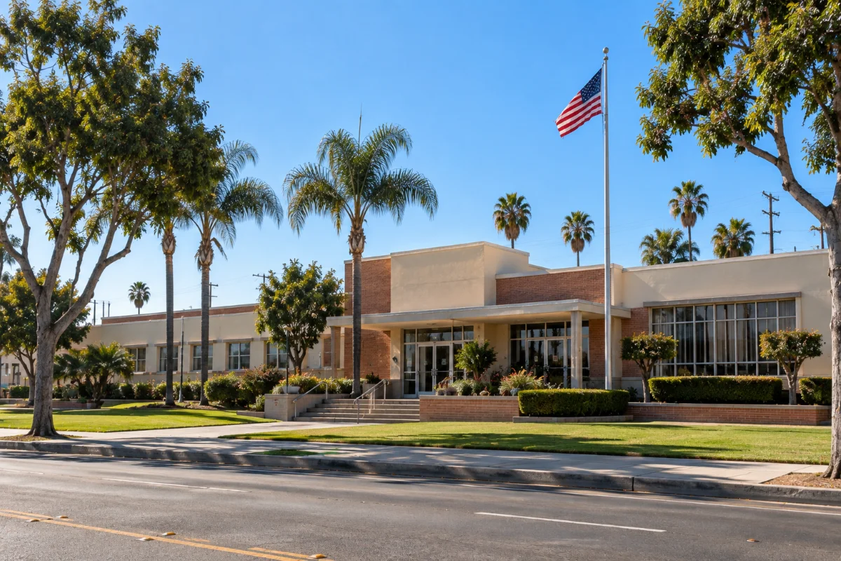 Huntington Park City Hall on Miles Avenue in Huntington Park, California