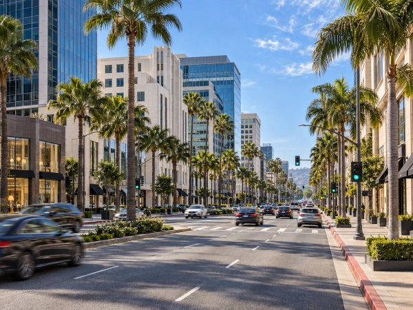 Wilshire Boulevard office and retail corridor in Beverly Hills, CA