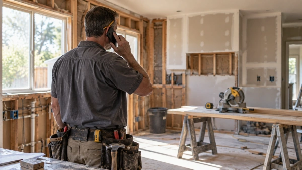 Remodeler taking a call on a job site after a homeowner found him on Google