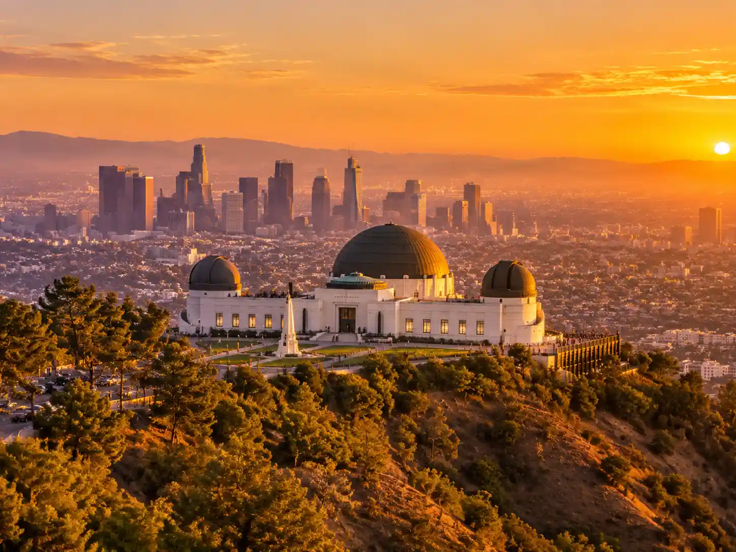 Griffith Observatory above the Los Angeles basin at golden hour
