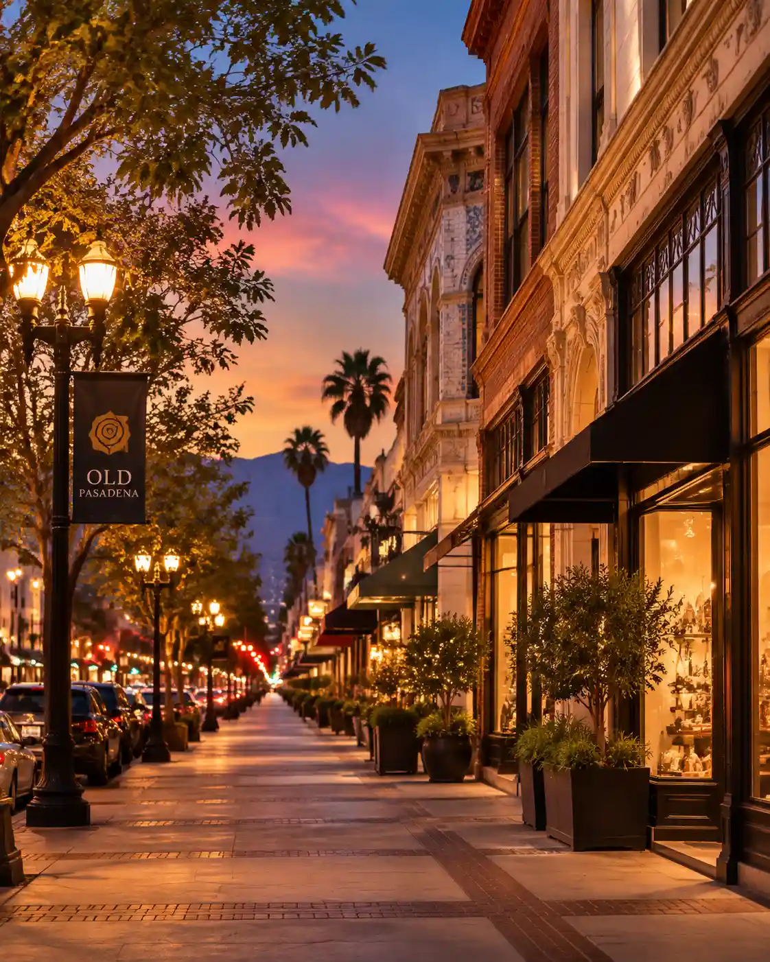 Historic storefronts on Colorado Boulevard in Old Pasadena, Pasadena, CA