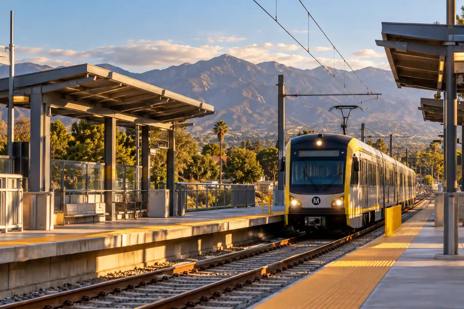 Metro A Line train arriving at San Dimas Station near Bonita Avenue, San Dimas, CA