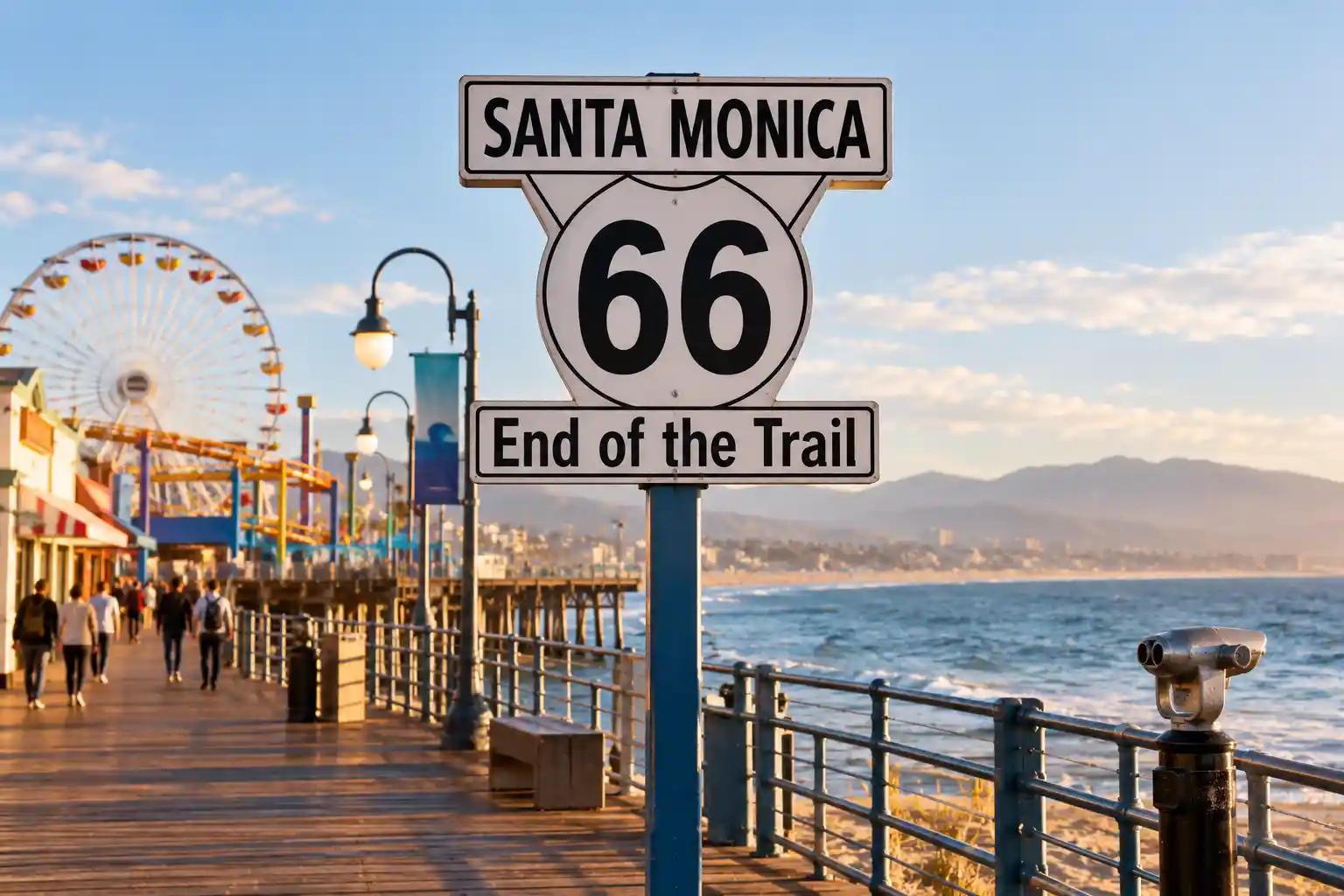 SEO Agency In Santa Monica, CA 2 Route 66 End of the Trail sign on the Santa Monica Pier, Santa Monica, CA