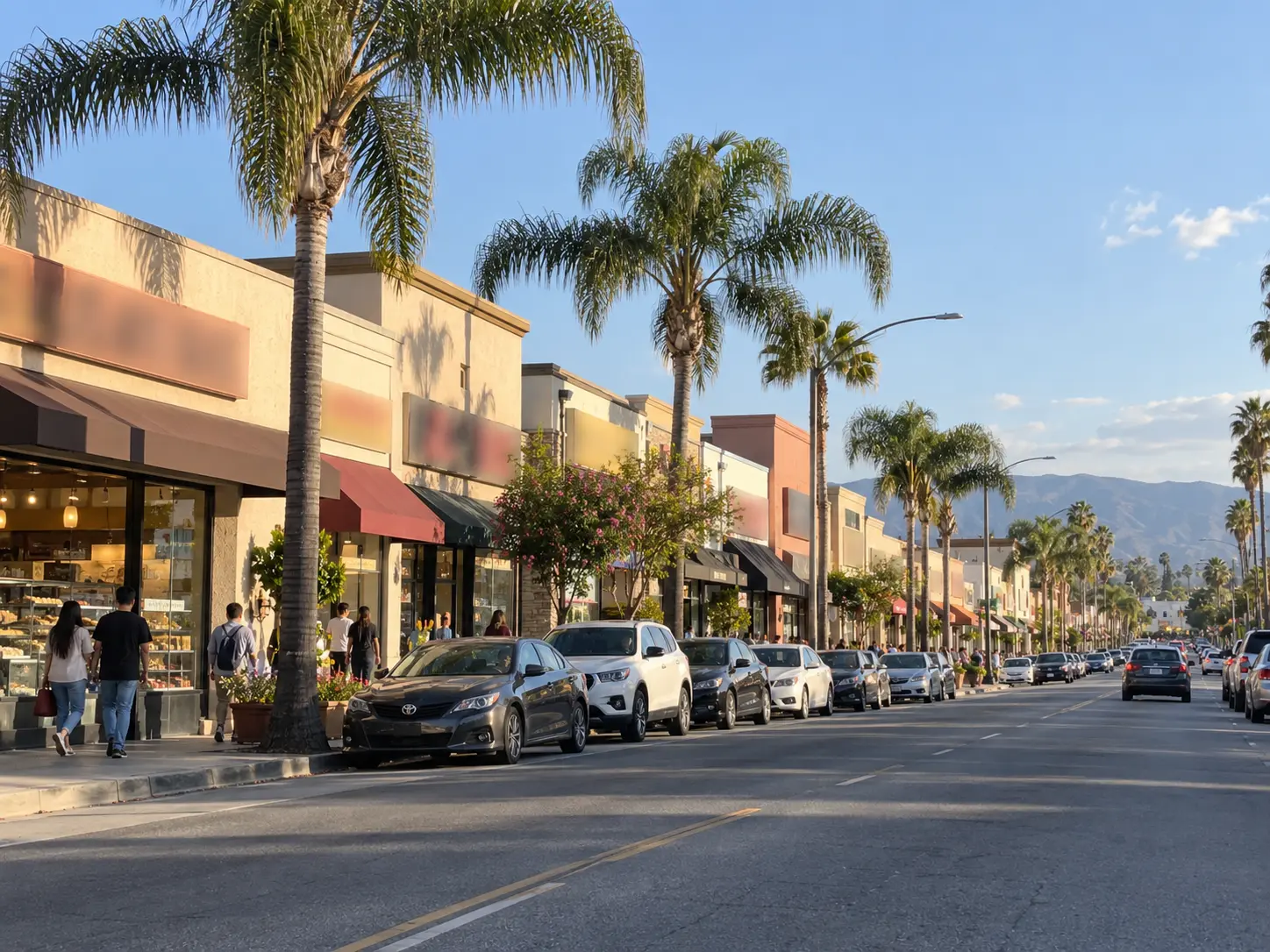 Storefronts along Garvey Avenue, one of the main commercial corridors in Rosemead, CA