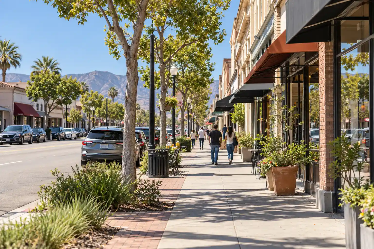 Storefronts along Maclay Avenue in San Fernando, CA