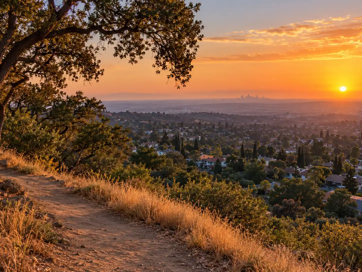 Sunset view over Whittier, CA from the Hellman Park trail