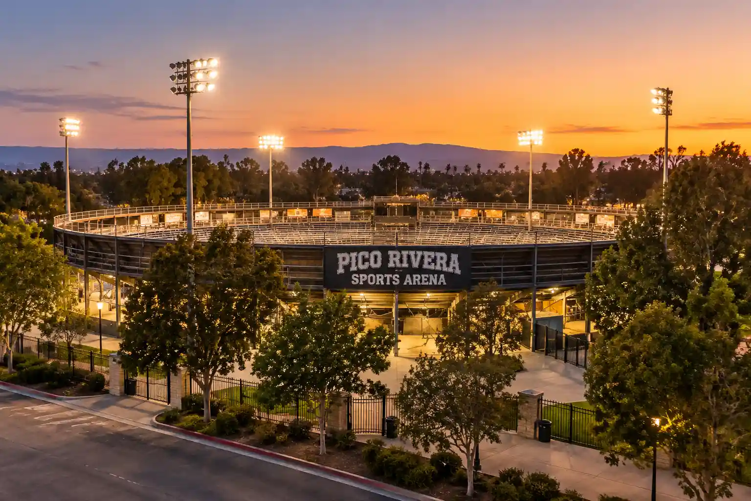 SEO Agency In Pico Rivera, CA 1 The Pico Rivera Sports Arena on Sports Arena Drive at dusk, Pico Rivera, CA