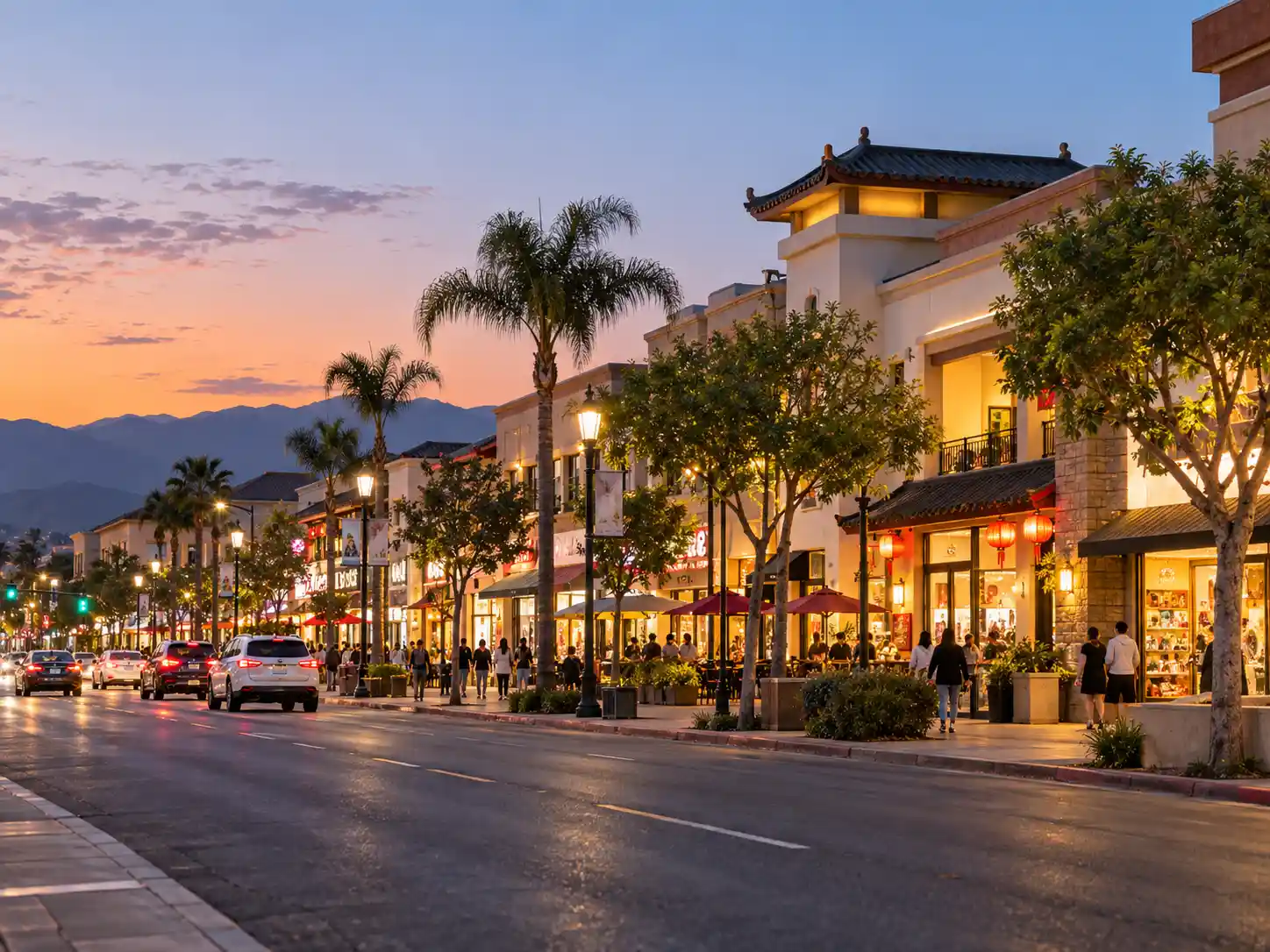 Valley Boulevard dining and retail strip at San Gabriel Square, San Gabriel, CA