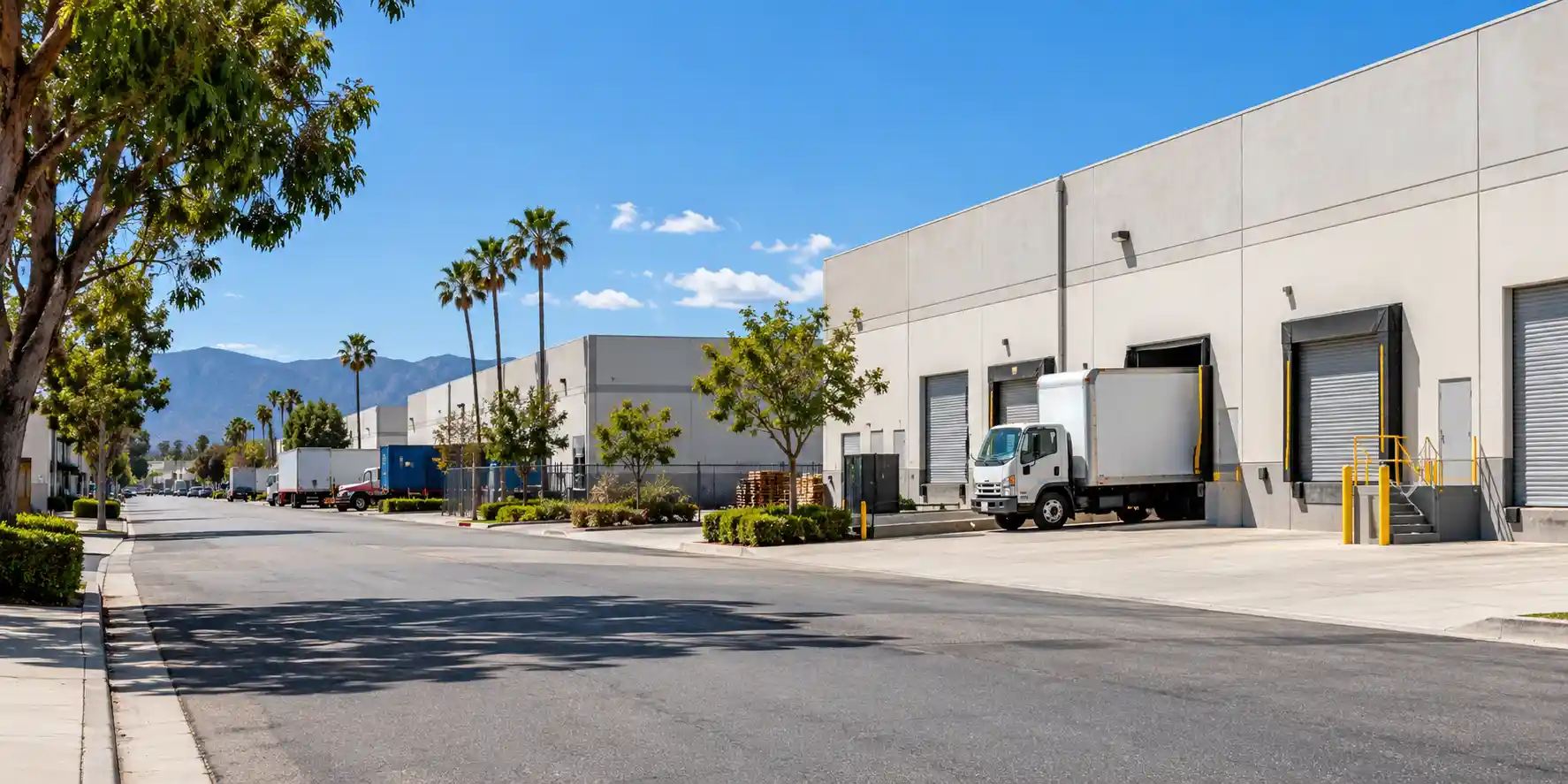 Warehouses and loading docks near Rush Street and Chico Avenue in South El Monte, CA