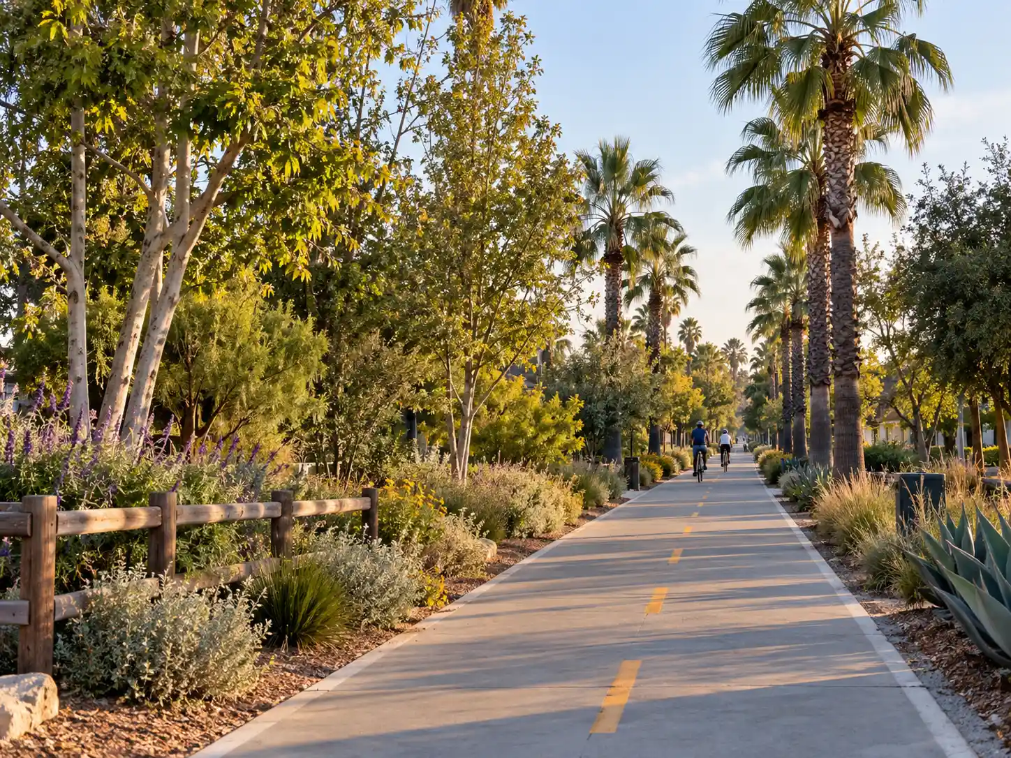 Whittier Greenway Trail bike path in Whittier, CA
