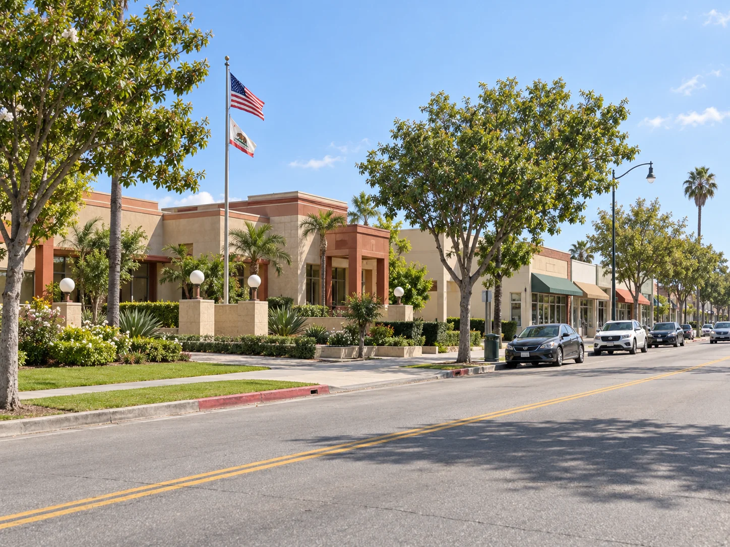 Garfield Avenue civic and small-business block in Bell Gardens, CA