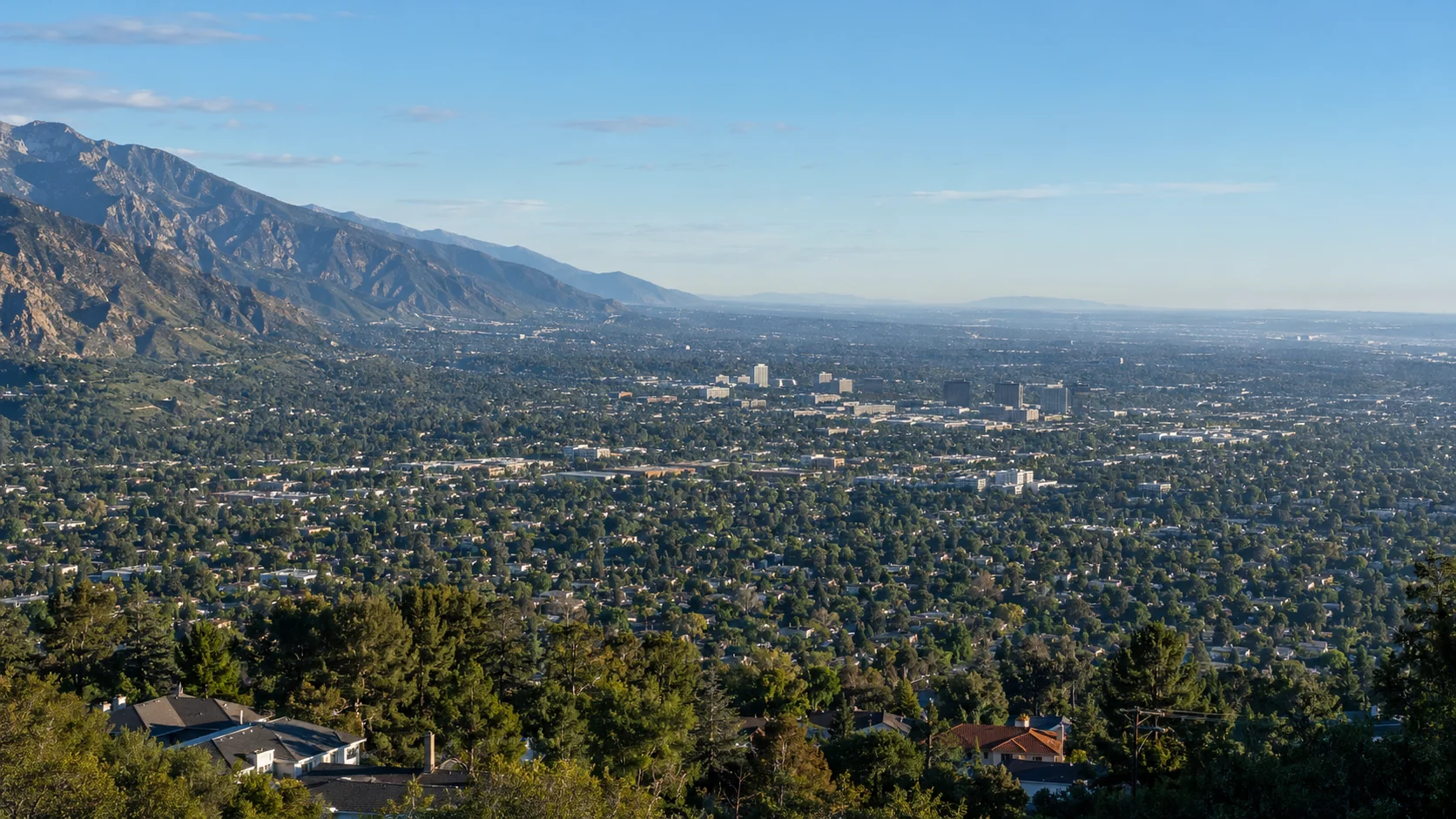 The San Gabriel Valley floor spreading east from Arcadia toward Monrovia, Temple City and Duarte